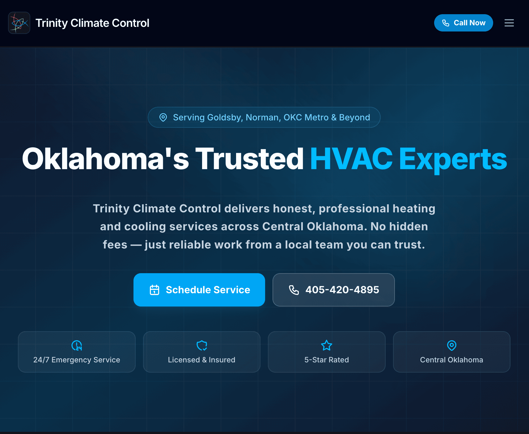 Trinity Climate Control — marketing site screenshot