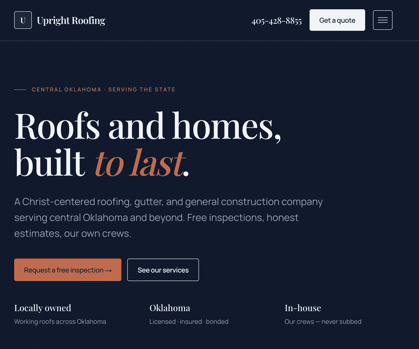 Upright Investments & Construction — marketing site screenshot